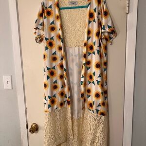 Sunflower Print Kimono with Lace Detail Crazy Train